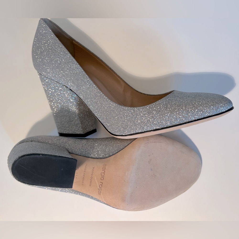 SERGIO ROSSI SILVER GLITTER SHOES SIZE 34.5 - Picture 4 of 6